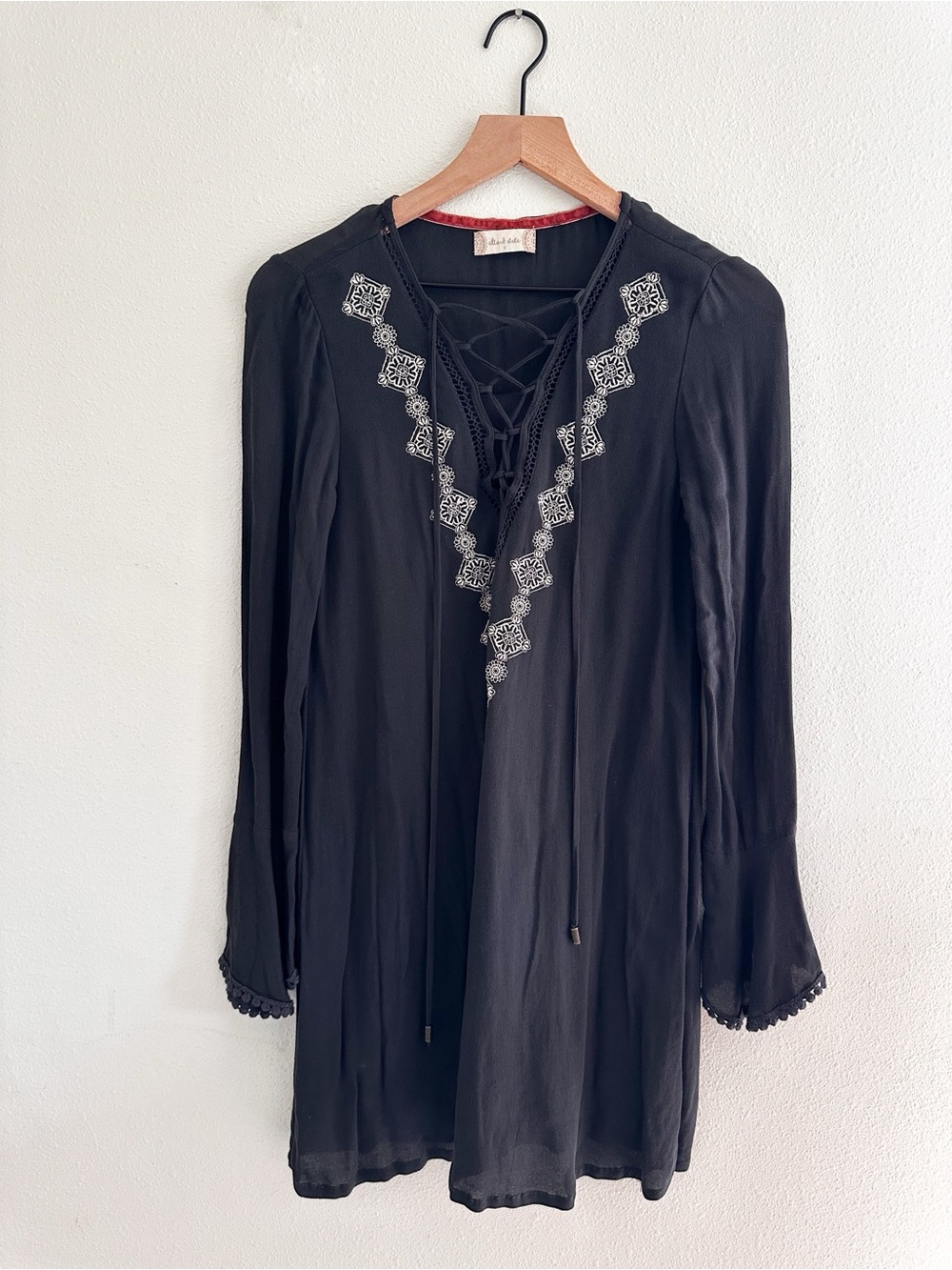 Altar’d State Lace-Up Longsleeve Mini Dress with Embroidered Trim - Size Small